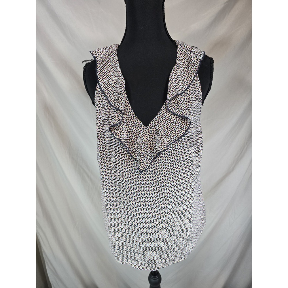 Cabi Womens White With Stars Sleeveless Blouse, Light Summer Shirt Medium M